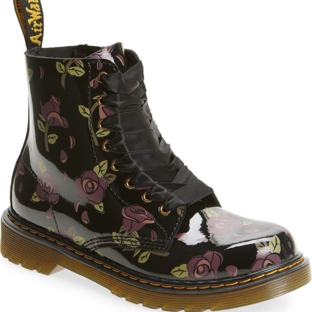 Dr. Martens NWOT Black Floral Combat Boots, Kids' 1460 Pascal Boot Sz 3